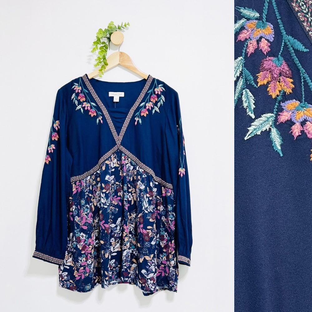 Coldwater Creek NWOT Floral Embroidered Romantic Boho Long Sleeve Blouse